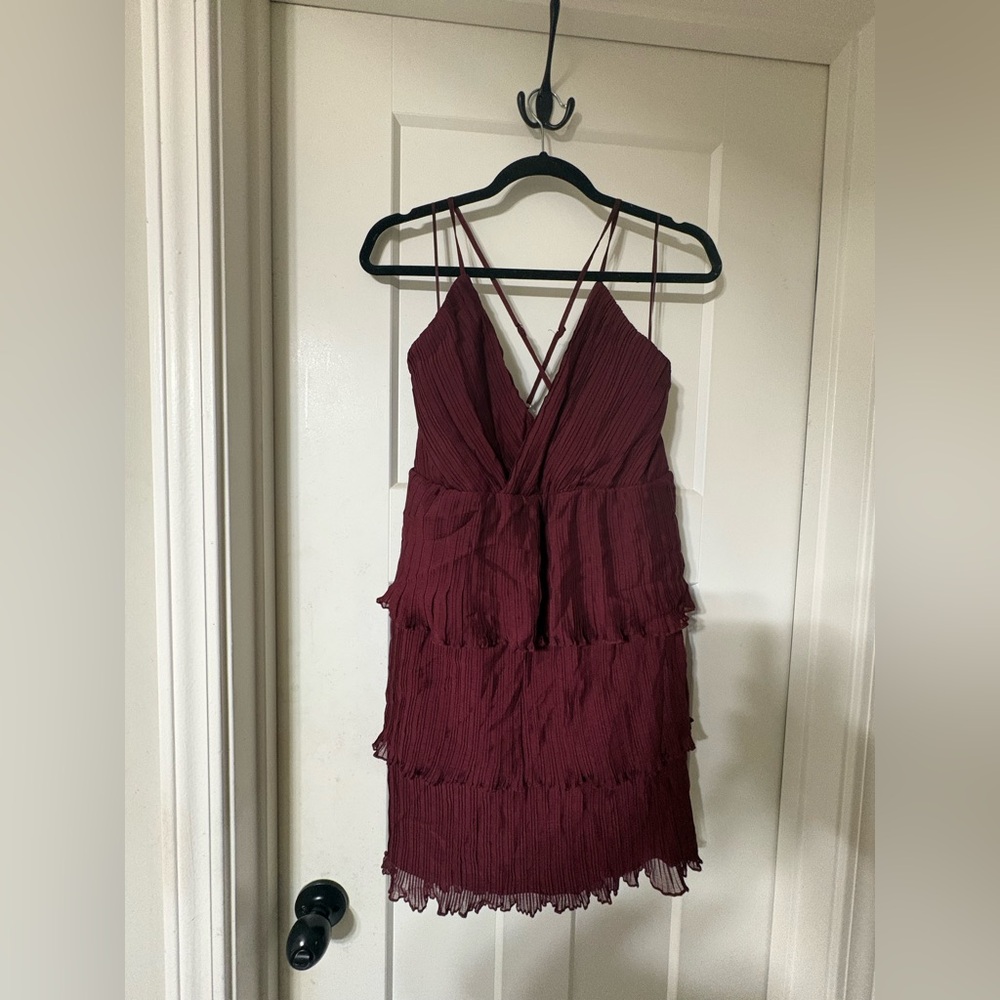 Altar’d State Burgundy Tiered Ruffle Slip Dress